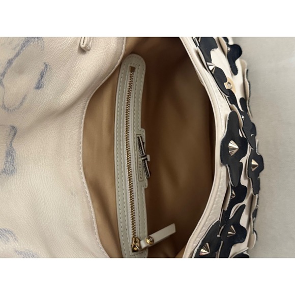 Henri Bendel Black Floral Studded Cream Leather Chain Shoulder Bag - Picture 6 of 10